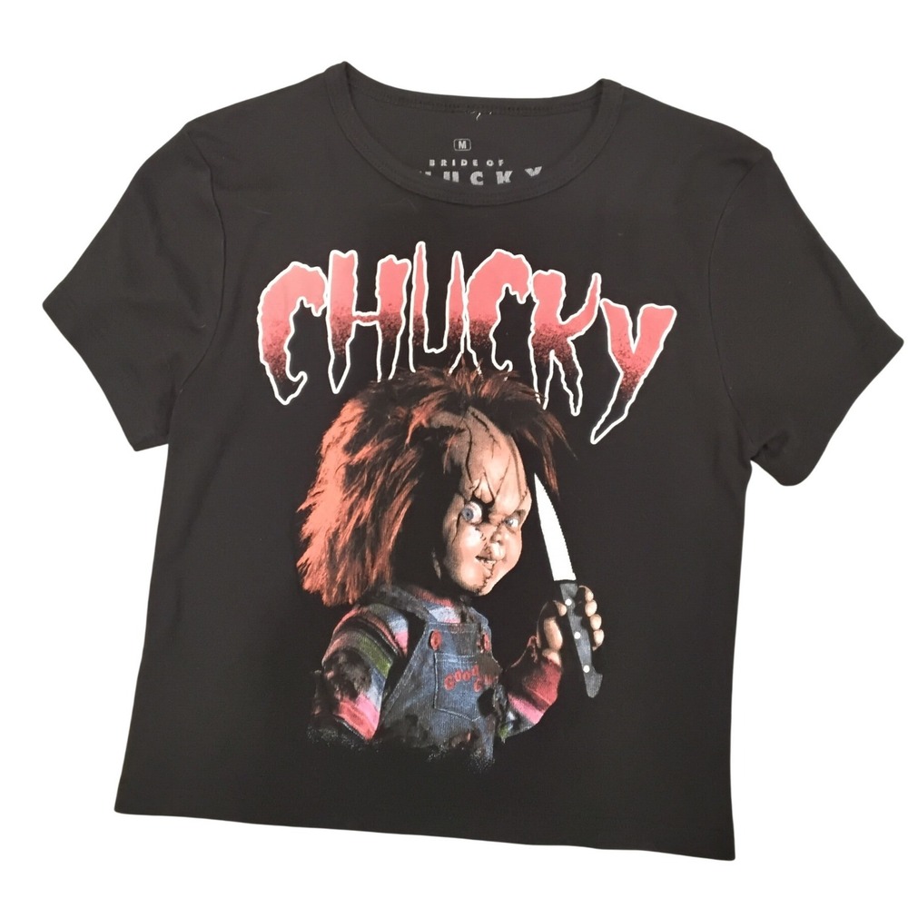 Bride of Chucky Ripple Junction Graphic T-Shirt crop Black Horror Movie Womens-M